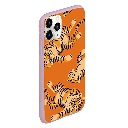Чехол iPhone 11 Pro матовый Тигр паттерн / 3D-Розовый – фото 2