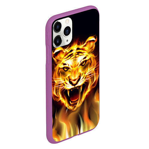 Чехол iPhone 11 Pro матовый Тигр В Пламени / 3D-Фиолетовый – фото 2