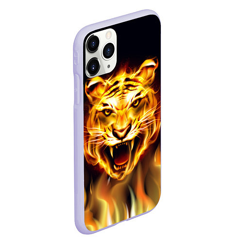 Чехол iPhone 11 Pro матовый Тигр В Пламени / 3D-Светло-сиреневый – фото 2