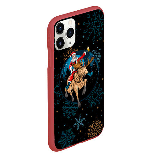 Чехол iPhone 11 Pro матовый Олень и Santa / 3D-Красный – фото 2