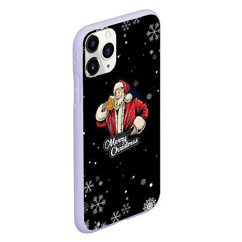 Чехол iPhone 11 Pro матовый Merry Christmas Санта с пивом / 3D-Светло-сиреневый – фото 2