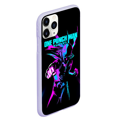 Чехол iPhone 11 Pro матовый Неоновый Сайтама One Punch-Man / 3D-Светло-сиреневый – фото 2