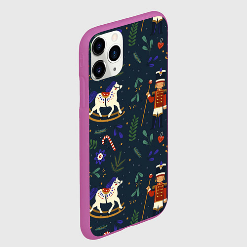 Чехол iPhone 11 Pro матовый Щелкунчик паттерн с лошадкой / 3D-Фиолетовый – фото 2