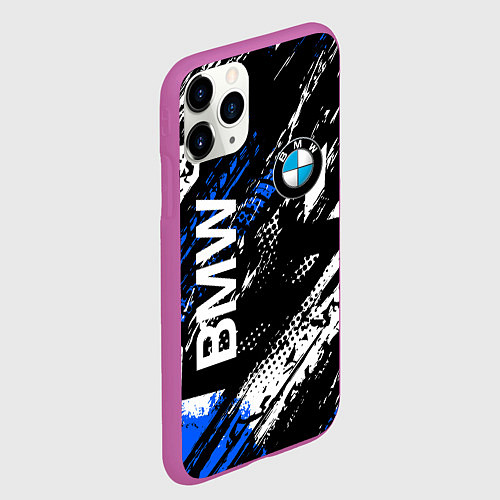 Чехол iPhone 11 Pro матовый BMW следы от шин / 3D-Фиолетовый – фото 2
