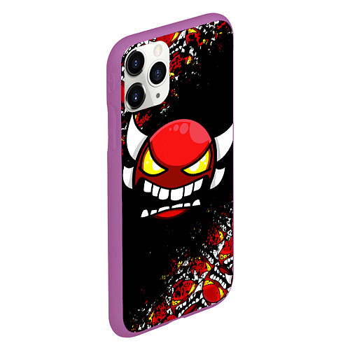 Чехол iPhone 11 Pro матовый GEOMETRY DASH PATTERN DEMON / 3D-Фиолетовый – фото 2