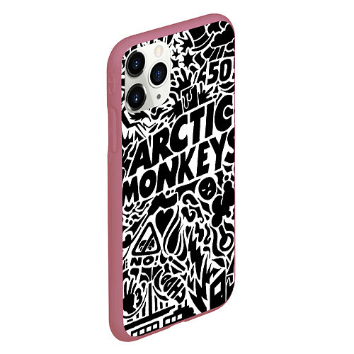 Чехол iPhone 11 Pro матовый Arctic monkeys Pattern / 3D-Малиновый – фото 2