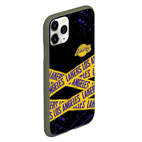 Чехол iPhone 11 Pro матовый LAKERS LOGO БРЫЗГИ КРАСОК / 3D-Темно-зеленый – фото 2