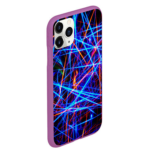 Чехол iPhone 11 Pro матовый NEON LINES Glowing Lines Effect / 3D-Фиолетовый – фото 2