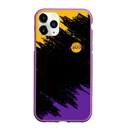 Чехол iPhone 11 Pro матовый LAKERS БРЫЗГИ КРАСОК, цвет: 3D-фиолетовый