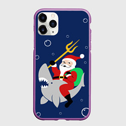 Чехол iPhone 11 Pro матовый САНТА КЛАУС НА АКУЛЕ SANTA