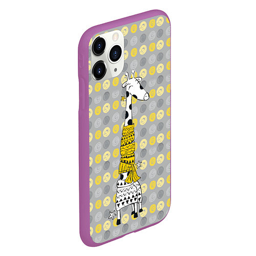 Чехол iPhone 11 Pro матовый Милая жирафа в шарфе / 3D-Фиолетовый – фото 2