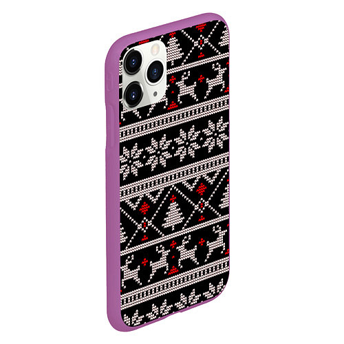 Чехол iPhone 11 Pro матовый DEER SWEATER СВИТЕР С ОЛЕНЯМИ / 3D-Фиолетовый – фото 2