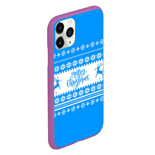 Чехол iPhone 11 Pro матовый MERRY CHRISTMAS BLUE / 3D-Фиолетовый – фото 2