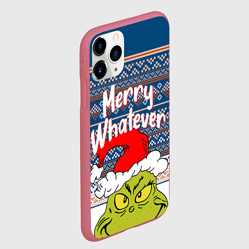 Чехол iPhone 11 Pro матовый MERRY WHATEVER GRINCH / 3D-Малиновый – фото 2