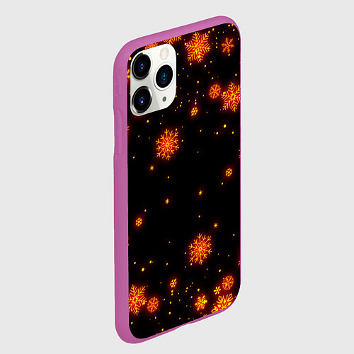 Чехол iPhone 11 Pro матовый ОГНЕННЫЕ НОВОГОДНИЕ СНЕЖИНКИ НЕОН / 3D-Фиолетовый – фото 2