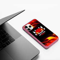 Чехол iPhone 11 Pro матовый Geometry Dash Fire, цвет: 3D-малиновый — фото 2