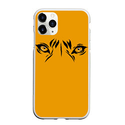 Чехол iPhone 11 Pro матовый Взгляд тигра fire theme, цвет: 3D-белый