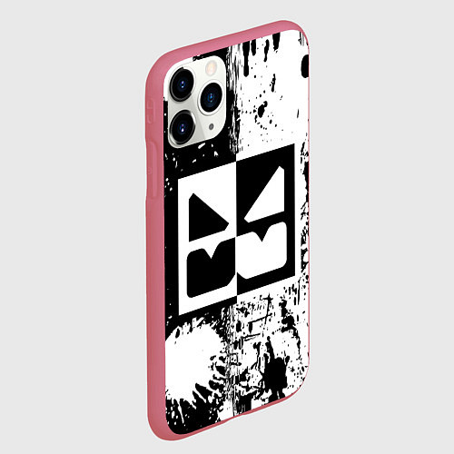Чехол iPhone 11 Pro матовый GEOMETRY DASH BLACK & WHITE SMILE / 3D-Малиновый – фото 2