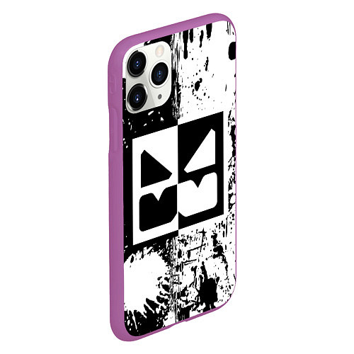 Чехол iPhone 11 Pro матовый GEOMETRY DASH BLACK & WHITE SMILE / 3D-Фиолетовый – фото 2