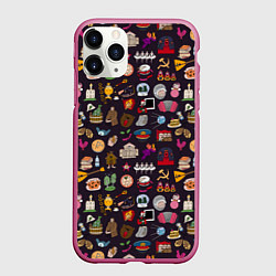 Чехол iPhone 11 Pro матовый Российская история и русская культура паттерн, цвет: 3D-малиновый