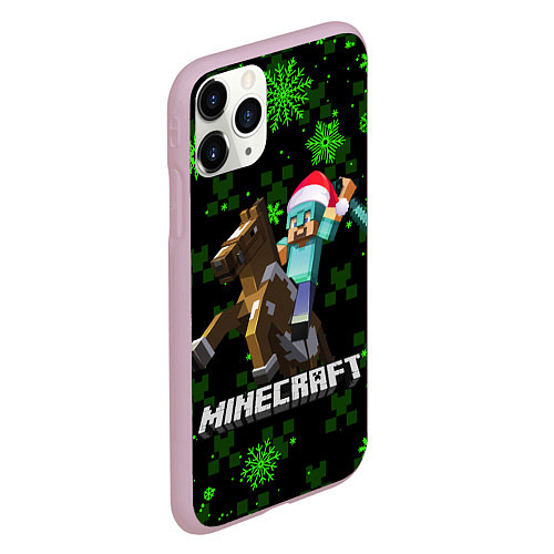 Чехол iPhone 11 Pro матовый MINECRAFT НОВОГОДНИЙ КРИПЕРЫ / 3D-Розовый – фото 2