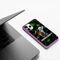 Чехол iPhone 11 Pro матовый MINECRAFT НОВОГОДНИЙ КРИПЕРЫ, цвет: 3D-фиолетовый — фото 2