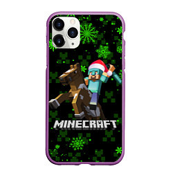 Чехол iPhone 11 Pro матовый MINECRAFT НОВОГОДНИЙ КРИПЕРЫ, цвет: 3D-фиолетовый