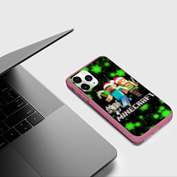 Чехол iPhone 11 Pro матовый НОВОГОДНИЙ MINECRAFT ГЕРОИ ИГРЫ, цвет: 3D-малиновый — фото 2