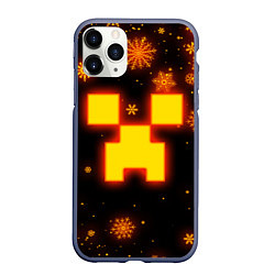 Чехол iPhone 11 Pro матовый НОВОГОДНИЙ ОГНЕННЫЙ КРИПЕР CREEPER FIRE, цвет: 3D-серый
