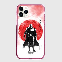 Чехол iPhone 11 Pro матовый Сайтама красный дым One Punch-Man, цвет: 3D-малиновый