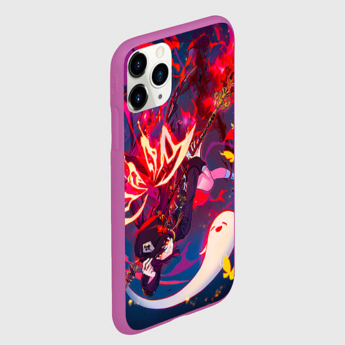 Чехол iPhone 11 Pro матовый Ху тао Летит вниз с призраком Genshin impact / 3D-Фиолетовый – фото 2