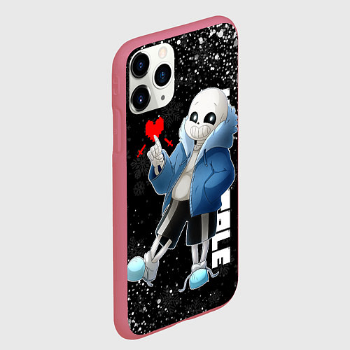 Чехол iPhone 11 Pro матовый НОВОГОДНИЙ САНС UNDERTALE НОВЫЙ ГОД / 3D-Малиновый – фото 2
