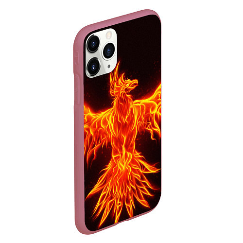 Чехол iPhone 11 Pro матовый ОГНЕННЫЙ ФЕНИКС FIRE PHOENIX / 3D-Малиновый – фото 2