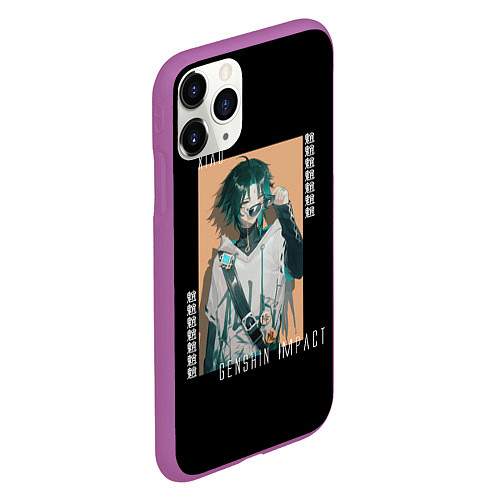 Чехол iPhone 11 Pro матовый Genshin Impact Xiao / 3D-Фиолетовый – фото 2