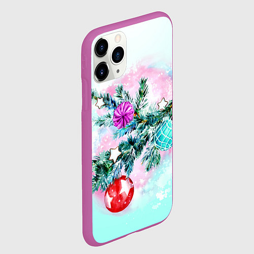 Чехол iPhone 11 Pro матовый Новогодние украшения Елочка / 3D-Фиолетовый – фото 2