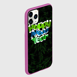 Чехол iPhone 11 Pro матовый Новогодняя Надпись Еловый Паттерн, цвет: 3D-фиолетовый — фото 2