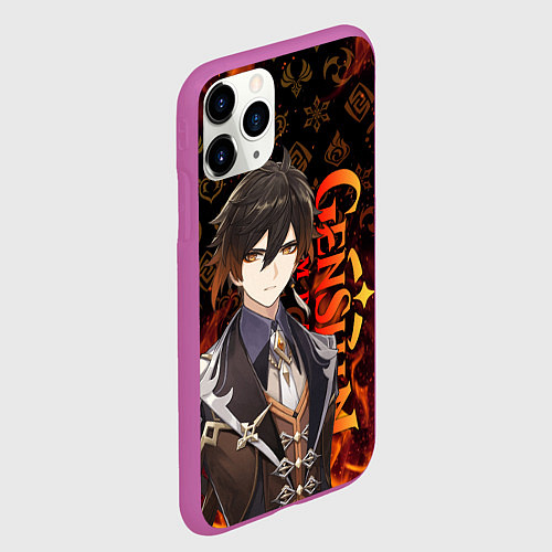 Чехол iPhone 11 Pro матовый ЧЖУН ЛИ ГЕНШИН ИМПАКТ, GENSHIN IMPACT / 3D-Фиолетовый – фото 2