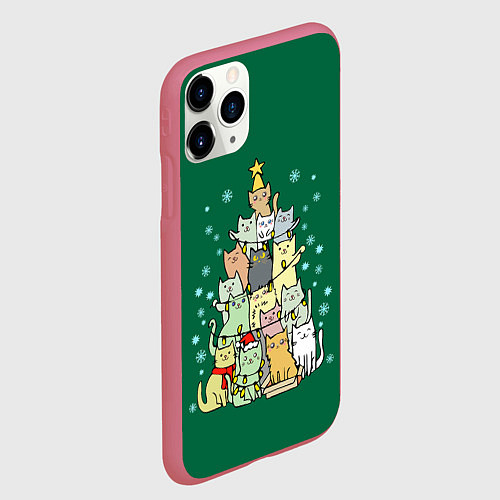 Чехол iPhone 11 Pro матовый Коты Построение ёлкой / 3D-Малиновый – фото 2