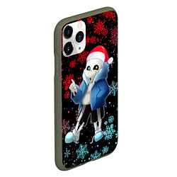 Чехол iPhone 11 Pro матовый UNDERTALE SANS НОВОГОДНИЙ НЕОН СНЕЖИНКИ, цвет: 3D-темно-зеленый — фото 2