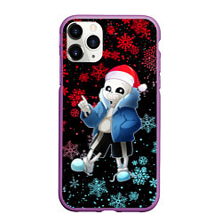 Чехол iPhone 11 Pro матовый UNDERTALE SANS НОВОГОДНИЙ НЕОН СНЕЖИНКИ, цвет: 3D-фиолетовый