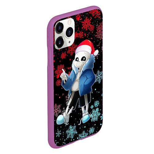 Чехол iPhone 11 Pro матовый UNDERTALE SANS НОВОГОДНИЙ НЕОН СНЕЖИНКИ / 3D-Фиолетовый – фото 2