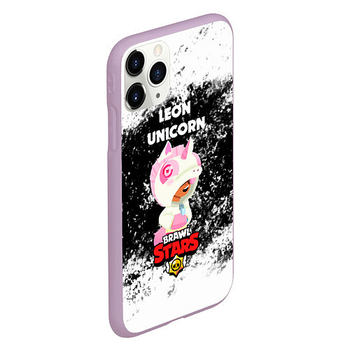 Чехол iPhone 11 Pro матовый BRAWL STARS LEON UNICORN РОЗОВЫЙ / 3D-Сиреневый – фото 2