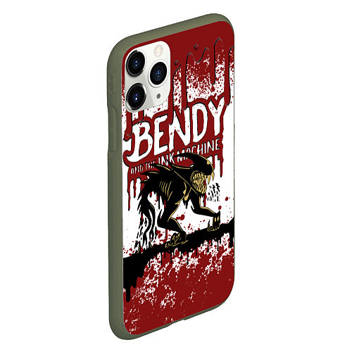 Чехол iPhone 11 Pro матовый BLOOD BLACK AND WHITE BENDY AND THE INK MACHINE / 3D-Темно-зеленый – фото 2