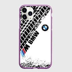 Чехол iPhone 11 Pro матовый BMW следы шин, цвет: 3D-фиолетовый