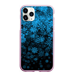 Чехол iPhone 11 Pro матовый КРАСИВЫЕ ГОЛУБЫЕ СНЕЖИНКИ, цвет: 3D-розовый