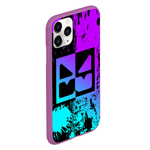 Чехол iPhone 11 Pro матовый GEOMETRY DASH NEON LEVELS SMILE / 3D-Фиолетовый – фото 2