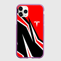 Чехол iPhone 11 Pro матовый TESLA MOTORS RED LINE ТЕСЛА, цвет: 3D-фиолетовый