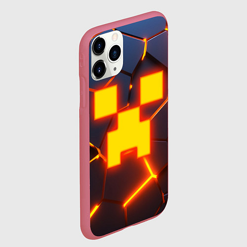 Чехол iPhone 11 Pro матовый ОГНЕННЫЙ КРИПЕР 3D ПЛИТЫ FIRE CREEPER / 3D-Малиновый – фото 2