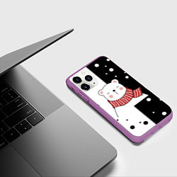 Чехол iPhone 11 Pro матовый ЧЁРНО-БЕЛЫЙ МИШКА, цвет: 3D-фиолетовый — фото 2