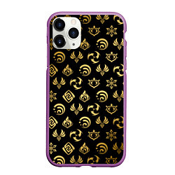 Чехол iPhone 11 Pro матовый GOLDEN GENSHIN IMPACT PATTERN ЗОЛОТО ГЕНШИН ИМПАКТ, цвет: 3D-фиолетовый